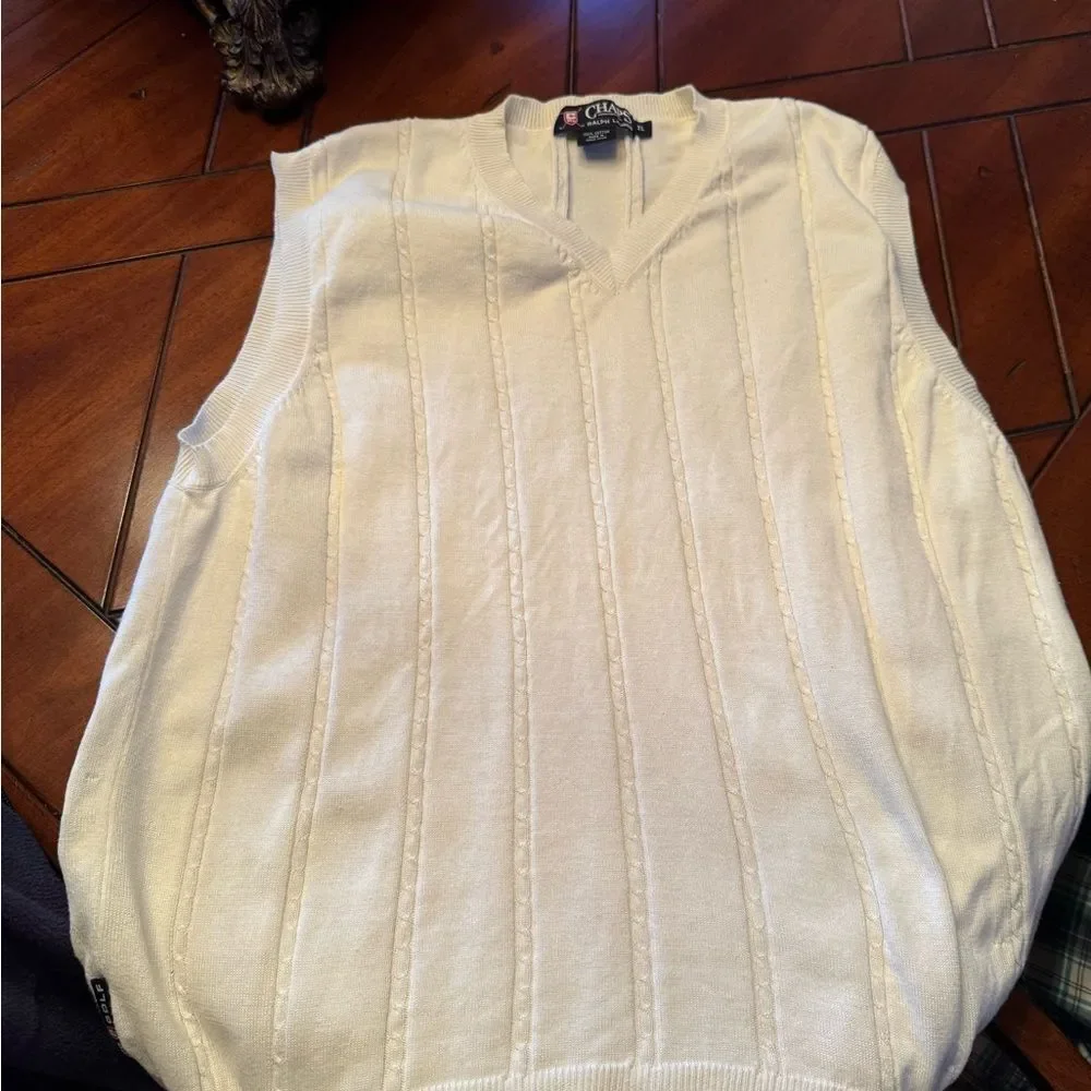 Vintage Chaps Ralph Lauren Men's Golf White V-Neck Sweater Knitted XL Made in HK